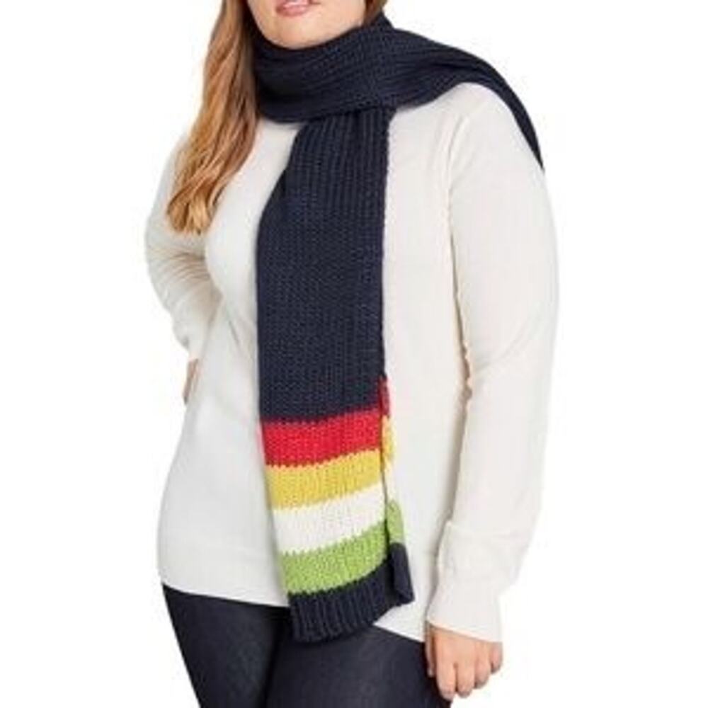 ModCloth‎ Chunky Knit Scarf Navy Rainbow Thick Heavy Unisex